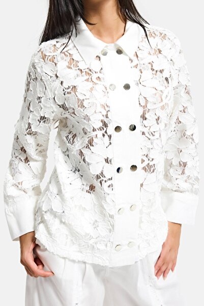 it's basic Jachetă albă pentru femei 7s6-2 supradimensionat dantelă cu broder...