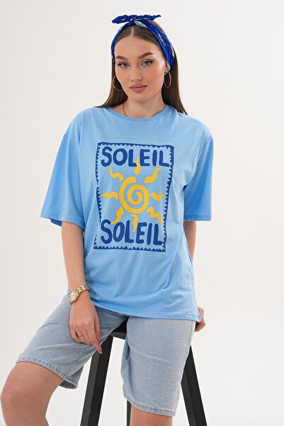 ŞİMAL Γυναικείο μπλουζάκι με λεπτομέρεια στάμπας και λαιμόκοψη ποδηλάτου, ove...