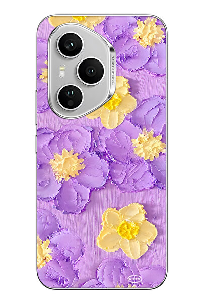 FLAMENKO غطاء هاتف شفاف بنمط زهور أرجوانية وصفراء متوافق مع هونور 400 برو