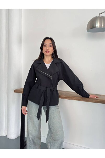 ZF BUTİK Women's Belted Zippered Jacket