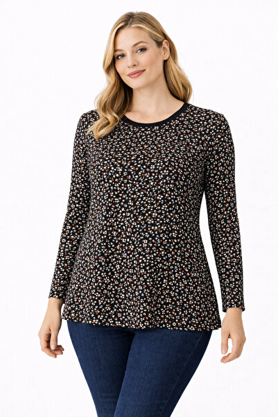 Mutlu City Women's Crispy Floral Patterned Round Neck Middle Age Mother Combe...