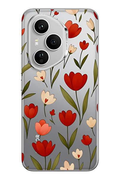 FLAMENKO غطاء هاتف شفاف بنمط زهرة التوليب الحمراء متوافق مع هونور 400 برو