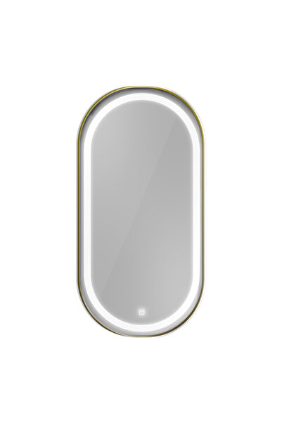 regata Oglindă de baie cu senzor tactil LED, ramă ovală aurie, A-01, 60x120 cm