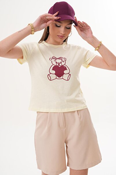 ŞİMAL Women's Print Detailed Crew Neck T-Shirt 260251