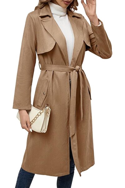 OEM Women's Long Trench Coat - Elegant, Autumn-Winter, Classic Style with Bel...