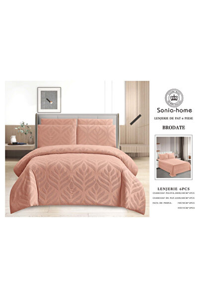 FIONNA.RO Superior Fine Duvet Cover Set With Embroidered Print - Pink With Le...