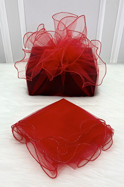 ZEYMERADE تول أحمر مزخرف بحواف فضية، حقيبة هدايا للعروس والعريس لحفلات الخطوب...