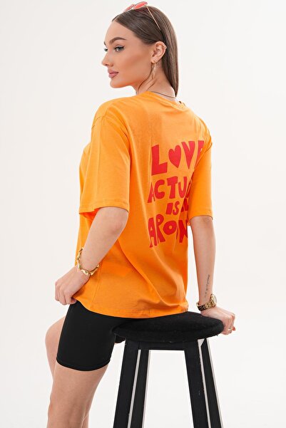 ŞİMAL Women's Back Print Detailed Crew Neck Oversize T-Shirt 260257