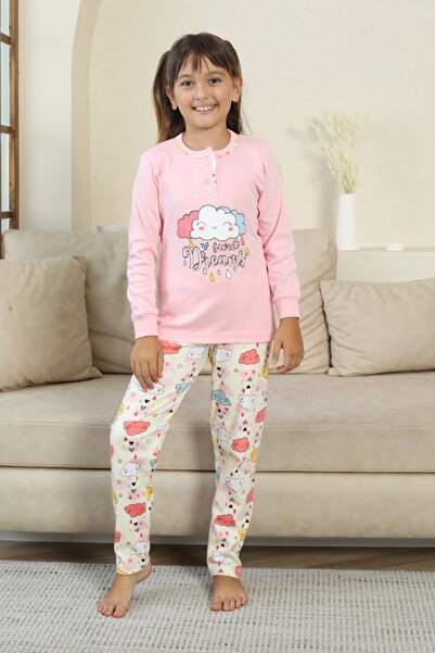 Minigimin Cicileri Set de pijamale pentru fete cu nasturi și imprimeu nori, m...