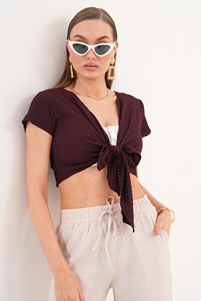 ŞİMAL بليرو نسائي بأكمام قصيرة وربطة أمامية 260087 -