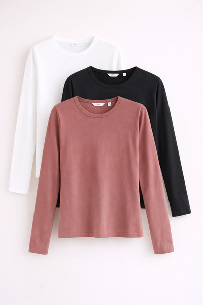 COMBİNE MİCHAİL Women's Long Sleeve Cotton Basic Slim Fit 3-Piece Blouse