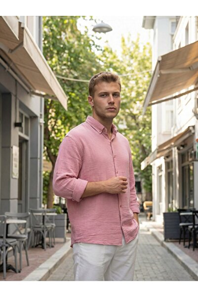 MATTİMODA Uzun Kol Müslin Erkek Pembe Gömlek