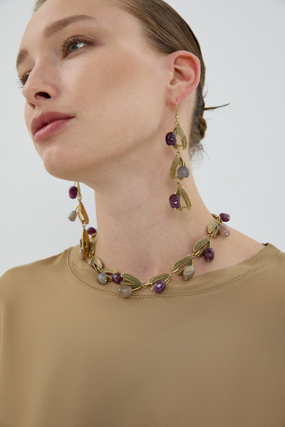 Roman Ametist Doğal Taş Detaylı Sallantılı Küpe Standart Renk K2686103_089