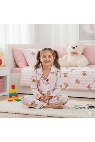 Marka %100 Pamuk Anne Kız Kombin Pijama Takımı – Ayıcıklı Çocuk Pijama – Yumu...