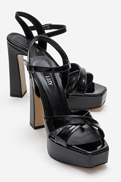 Lizy Shoes Women's Black Patent Leather Platform Heeled Sandals 12 cm Cross S...