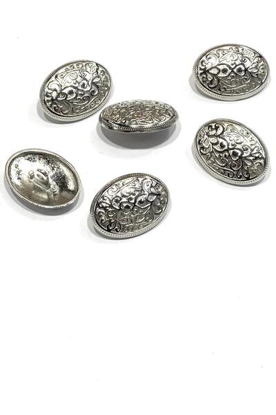 karantuhafiye زر معطف ترنش موديل باديم / فضي / مجموعة من 6 قطع / 2.8 سم