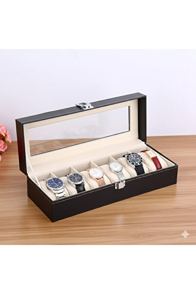 Store Luxury 6-Compartment Watch Collection Box - Leather Look Organizer with...
