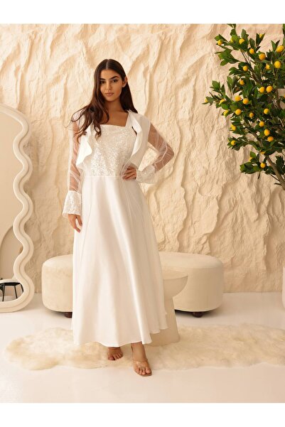 IKKXA طقم أنيق من قطعتين بأكمام شفافة من الترتر