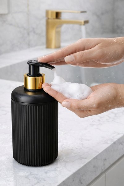 grimorlife 2 Adet Premium Siyah Gold Sıvı Sabunluk Seti – Banyo & Mutfak Uyumlu 400 ML