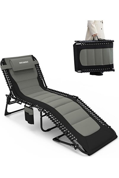 OEM Sezlong Pliabil Gradina si Plaja - 5 Trepte Reglaj, Pernă, Buzunar, Otel ...