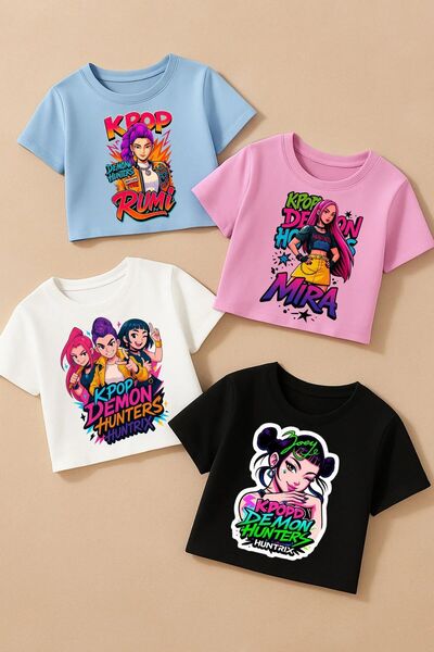 Machetta Children's Kpop Printed Mixed 4-Piece Crop T-Shirt Set