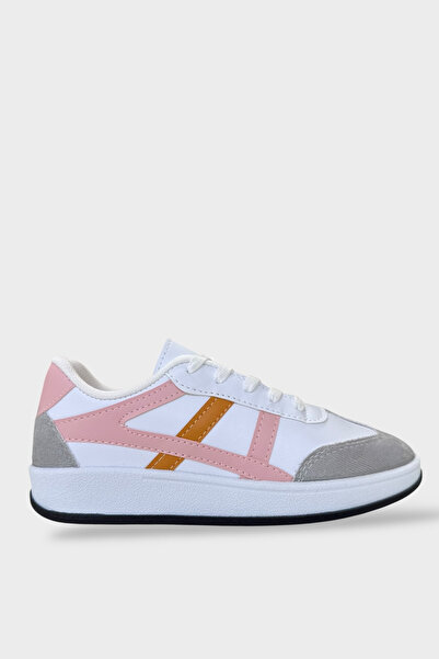 Liger Unisex Casual Sports Shoes with Side Stripes and Laces White - Powder