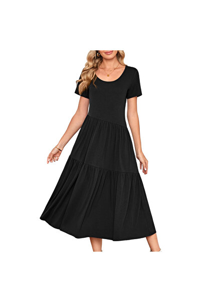 OEM Women's Maxi Dress - Elegant, with Pocketed, Cotton and Elastane - Black,...