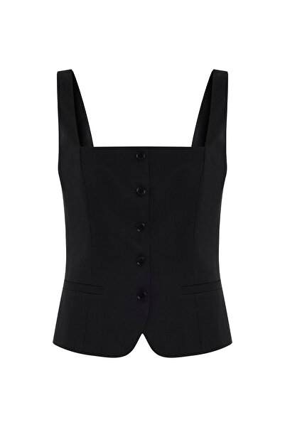 Roman Kare Yaka Önden Düğmeli Fit Yelek Lacivert YY017013_015