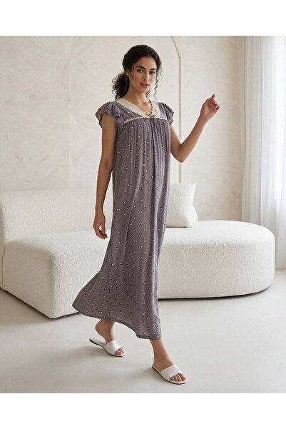 REDTAG Women Grey Allover Print Long Nightgown