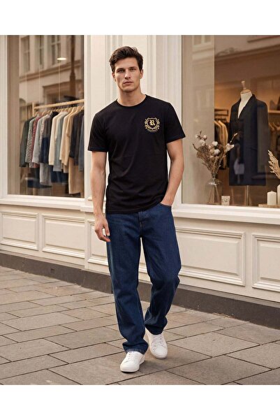 REDTAG Men Black Printed T-Shirt