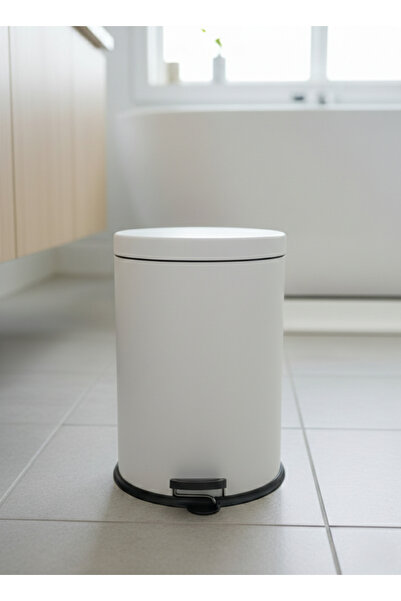 Bürke 12 Liter Stainless White Trash Can Pedal Trash Bin with Foot 12 Lt Offi...