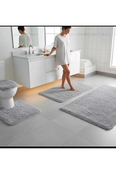 SHAGY HOME Bathroom Mat 4-Piece Shaggy Mat Set Light Gray XXXL 75X120/ 60X100...