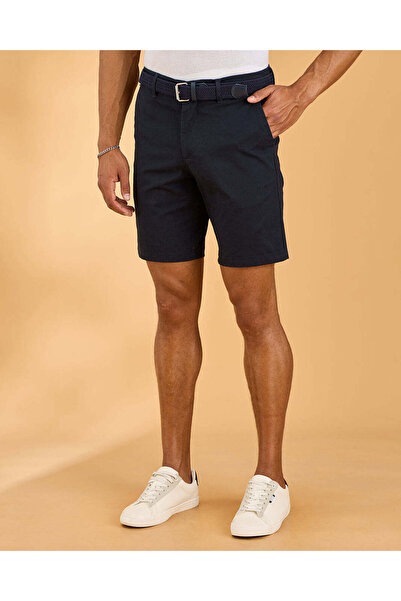 REDTAG Men Navy Belted Chino Shorts