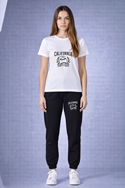 x-compass life Unisex California Printed Sports Set Oversize T-Shirt Sweatpan...