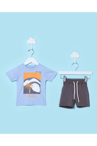 REDTAG Infant Boys Blue Printed Casual Set