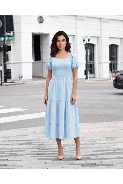 REDTAG فستان ميدي أزرق سادة للنساء