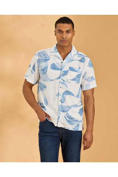 REDTAG Men Blue Aop Resort Collar Shirt