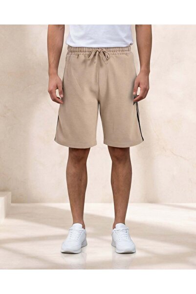 REDTAG Men Beige Ottoman Cut & Sew Mid Length Shorts