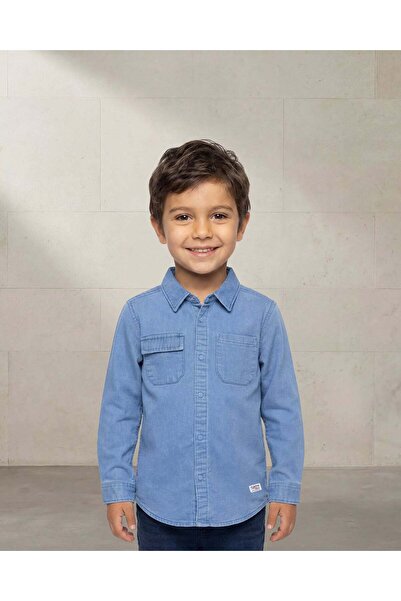 REDTAG Blue Knitted Denim Long Sleeve Shacket With Shirt 2 Piece Set