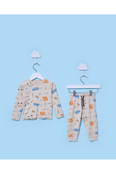 REDTAG طقم بيجاما للأطفال الرضع من الأولاد، بيج اللون، بنقشة سيارات (قطعتان)