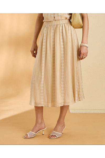 REDTAG Women Beige Printed Elasticated Gathered Skirt