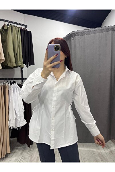 Store Kadın Beyaz Bel Bağlama Detaylı Poplin Gömlek