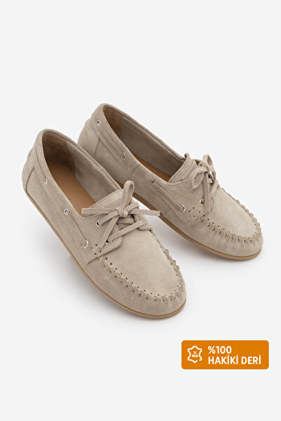 Marjin Women's Oval Toe Genuine Leather Lace-Up Moccasin Drawstring Loafer Ca...