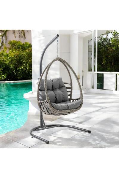 ReHome Malta Tek Kişilik Rattan Bahçe Salıncağı | Gri