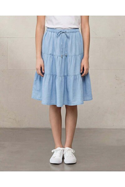 REDTAG Senior Girls Blue Layered Denim Skirt