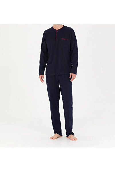 Pierre Cardin Men's Boxed Collar Placketed Navy Blue 4-Piece Dowry Set Navy B...