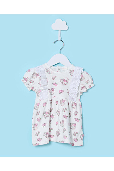 REDTAG Newborn Girls Ecru Printed Dress