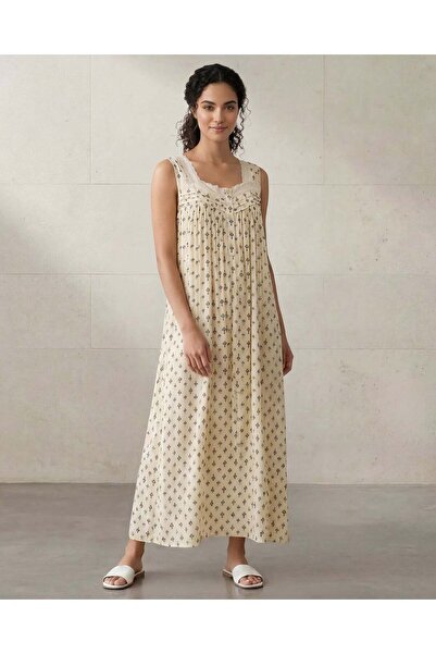 REDTAG قميص نوم نسائي أصفر مزين بالزهور بياقة مربعة