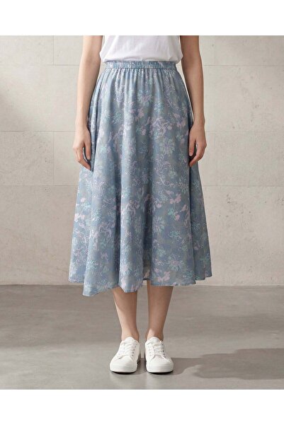 REDTAG Women Blue Floral Print Midi Skirt