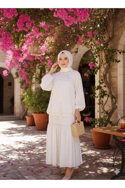 Ceremony PUL PAYET İŞLEMELİ KETEN ETEKLİ TAKIM